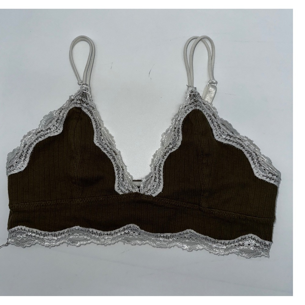 Forever‎ 21 Olive Green Lace Trim Bralette Adjustable Straps Women's Medium